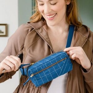 ANCHAL Modern Crossbody Belt Bag Fanny Pack Purse Hand Stitched in Cobalt Blue